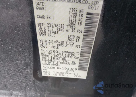 2017 Nissan Murano Sl из США, поврежденный, VIN 5N1AZ2MH3HN193969